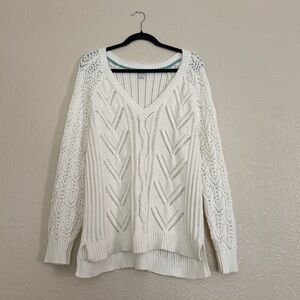 Sundance White Cable Knit V Neck Sweater
